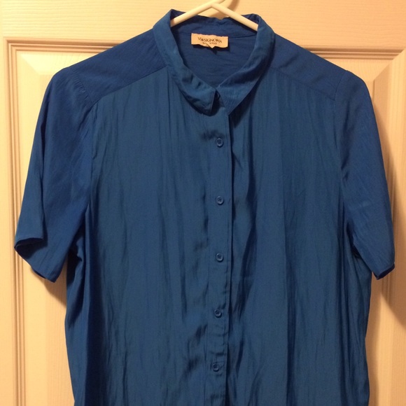 American Vintage Tops - Women’s Blue Silky Dress Shirt Size Small/Medium